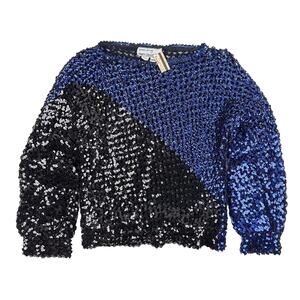 Harry Acton Party Collectibles NWT VTG 80s M Blue Black Sequin Sweater Top Glam